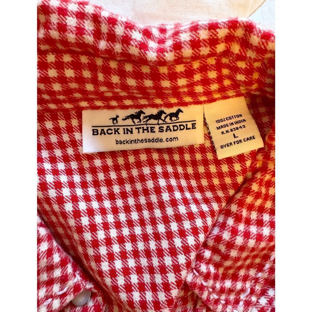 Back in the Saddle Cotton Plaid Flannel Western Rodeo Pearl Button Size L - Picture 5 of 6